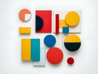 abstract geometric composition, multicolored shapes, bold colors, modern art style
