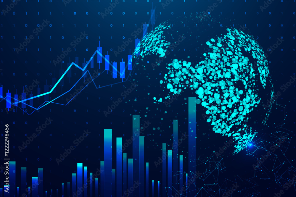 Poster abstract infographic visualization. financial chart with uptrend line graphs and candlesticks. futur