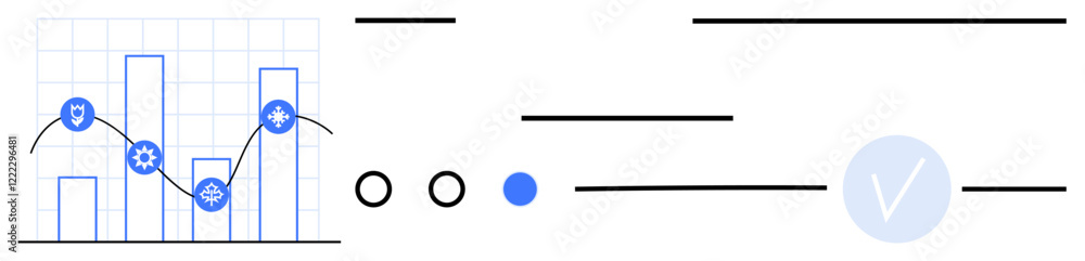 Poster bar chart showing metrics with icons for user, settings, and success accompanied by checkmark. ideal