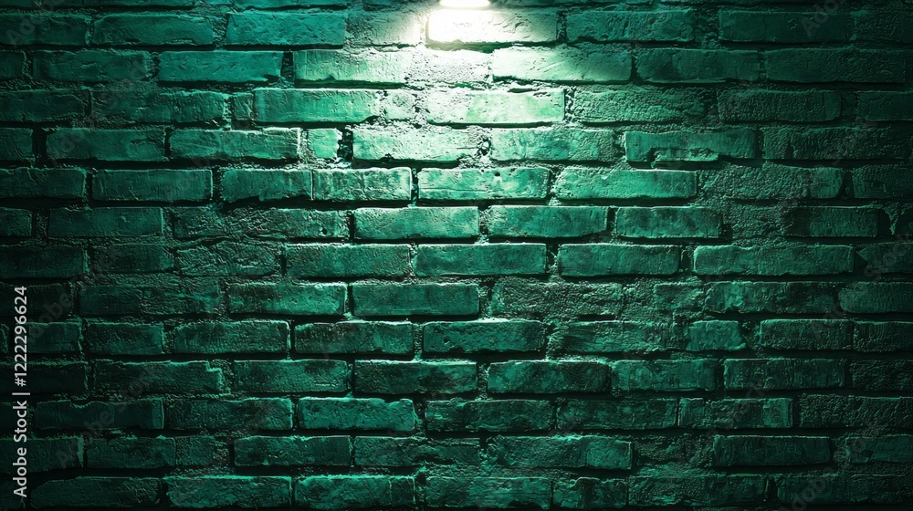 Poster a serene setting unfolds with a green brick wall softly lit by an overhead light. the atmosphere exu