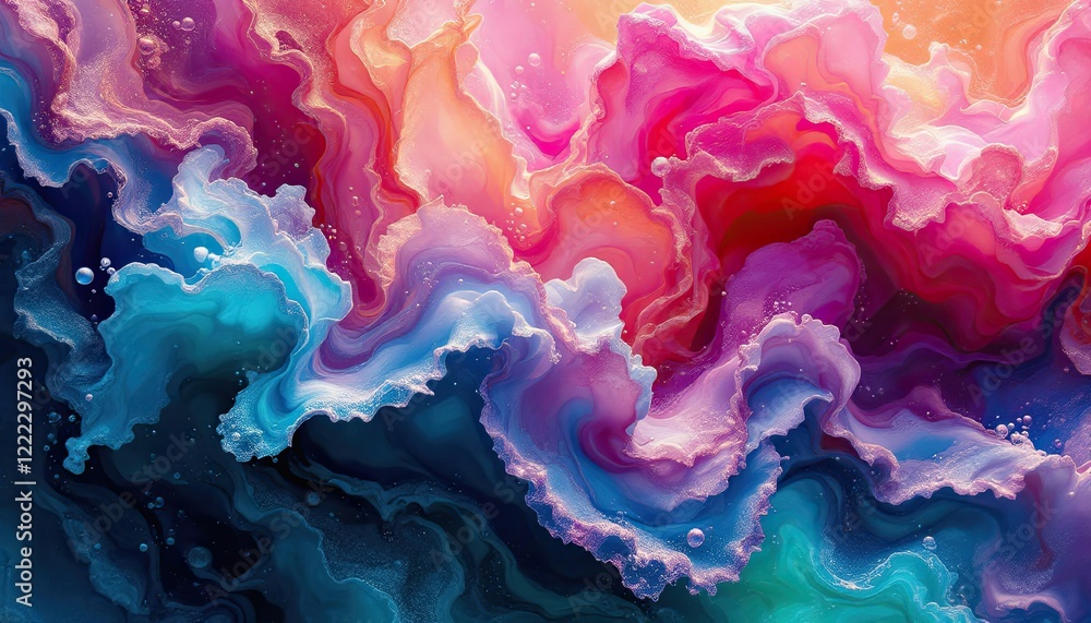 Poster vivid abstract swirling colorful waves with dynamic fluid patterns and textured layers