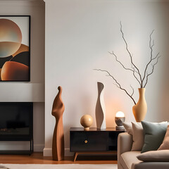 Modern Home Decor Scene with Abstract Sculptures