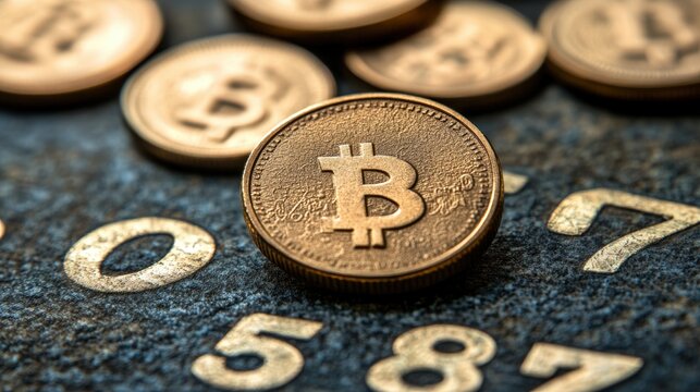 Bitcoin on top of a pile of various coins showing cryptocurrency concept and financial investment