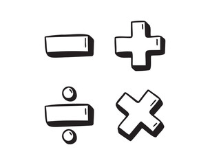 Fototapeta premium math symbols, divide and multiply, minus and plus doodle hand drawn icon. Outline drawing mathematical operations line clipart symbol