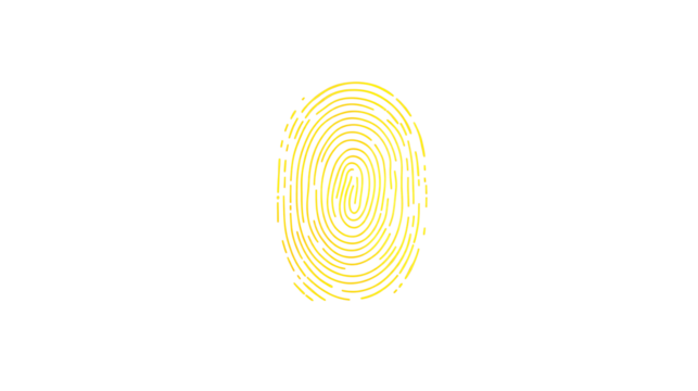 Elegant yellow fingerprint icon centered on a black background, sharp lines and minimalist style to represent secure digital identification