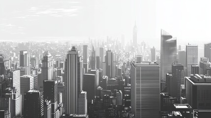 Monochrome Cityscape View of Tall Buildings and Urban Skyline