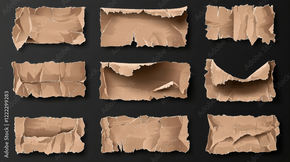 Poster torn paper holes with roll. realistic vector illustration set of rip page frames. reveal break cardb