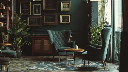 Classic living room with vintage decor and sunlight