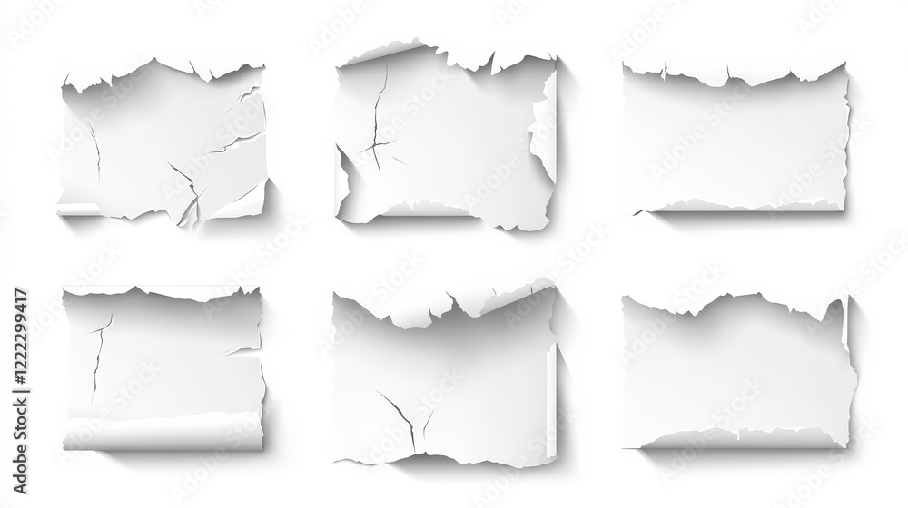 Aufkleber torn paper holes with roll. realistic vector illustration set of rip page frames. reveal break cardb