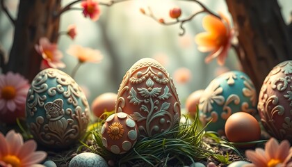 Beautiful Carving colorful easter eggs