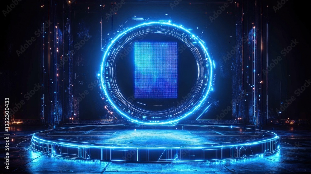 Aufkleber stage with circular light fixture centered in the middle of an empty performance area