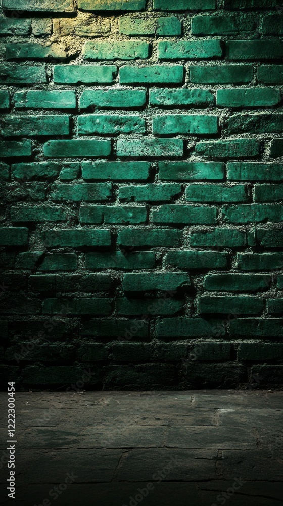 Aufkleber a striking green brick wall captures light, casting unique shadows and enhancing the mysterious ambi