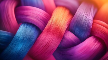 Intricate Close-Up of Synthetic Fibers Showcasing Vibrant Colors and Textural Elegance in a Soft Focus