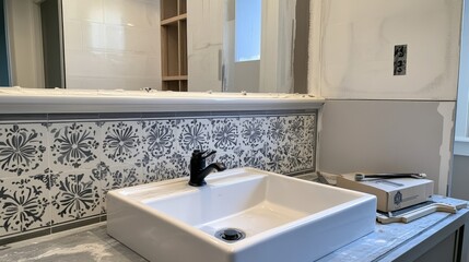 Fototapeta premium Elegant Floral Bathroom Sink Installation
