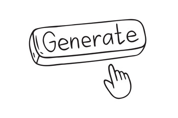 Generation button with hand icon. Generation button outline doodle hand drawn drawing. content generation button using AI. Button The user interface tool for creating artificial intelligence