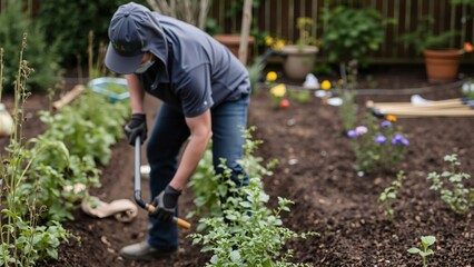 Man Tending to His Home Vegetable Garden