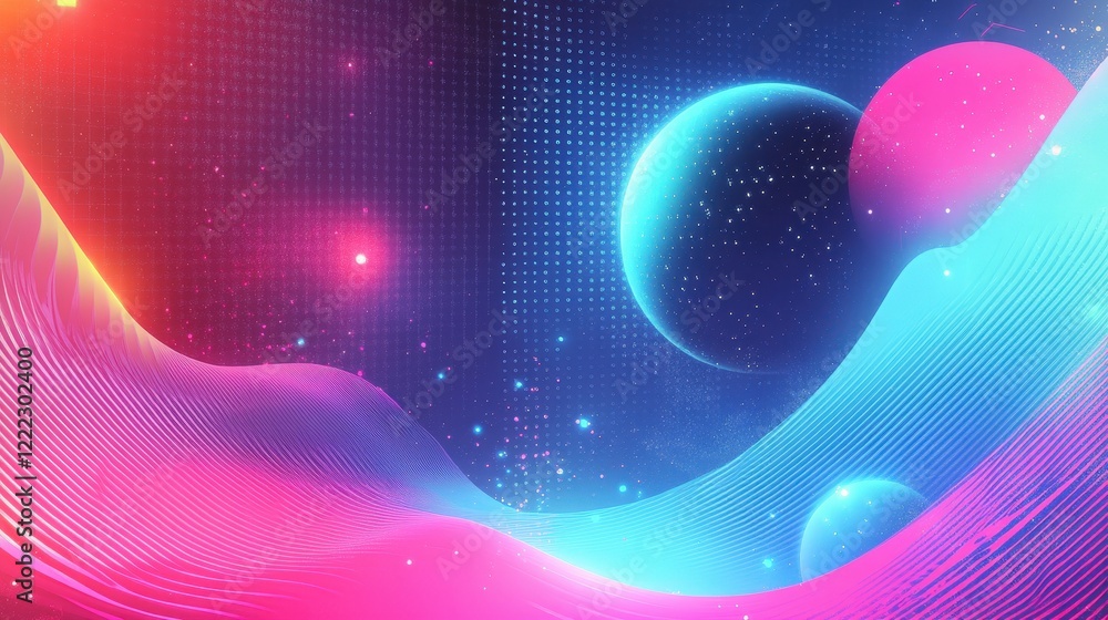Poster abstract background featuring colorful lines and stars creating a vibrant cosmic design
