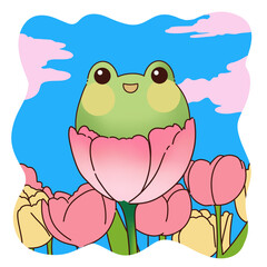 First Day of Spring with Blossoming Flowers and Blue Sky for a Fresh Start