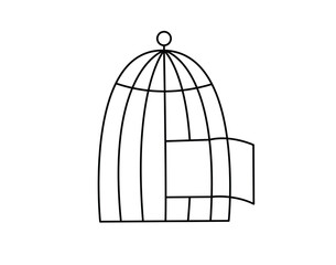 Open cage concept line doodle icon. Flat concept open cage of liberation, freedom sticker. Isolated on white background.