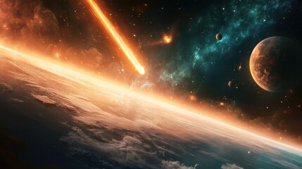 Obraz premium Cosmic Scene of Asteroid Impact with Stunning Planetary Background