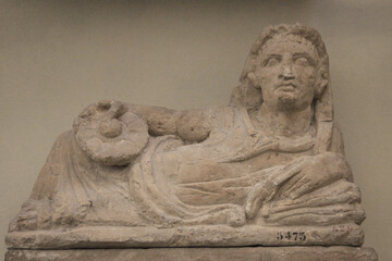 Tomb lid from Tuscany, Italy. Ancient tomb lid. Sculpture. Tuscany, Italy