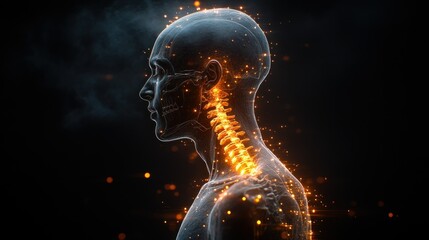 Human Anatomy: Spinal Column and Cervical Vertebrae, 3D Rendering