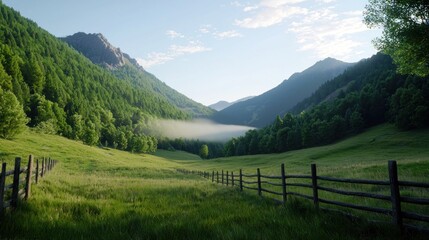 Misty Mountain Valley at Sunrise