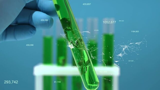 Plant in a test tube in a bio lab. Scientific research, biology, medicine concept