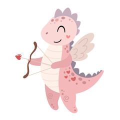 Cute Valentine dinosaur clipart. Valentines day clipart. Valentine dino in cartoon flat style. Hand Draw Vector illustration.	
