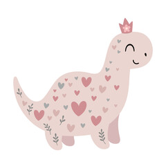 Cute Valentine dinosaur clipart. Valentines day clipart. Valentine dino in cartoon flat style. Hand Draw Vector illustration.	
