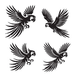 Detailed Vector of  the Caribbean Parrot Silhouette Isolated on White Background
