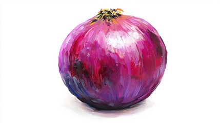Vibrant Purple Onion with Artistic Brushstrokes on White Background