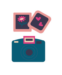 Classic photo camera in modern style flat, line style. Hand drawn vector. Fashion patch, badge, emblem