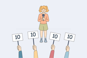 Children competition for girls to perform in front of jury and receive high marks for talents