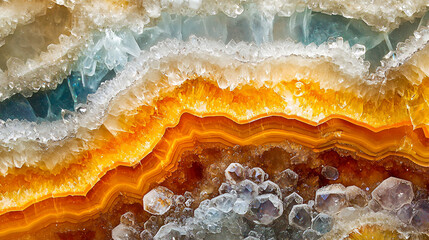 Close-up view of vibrant agate stone layers showcasing intricate patterns and colors in nature