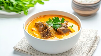 Delicious Creamy Coconut Curry with Tender Meat and Fresh Herbs