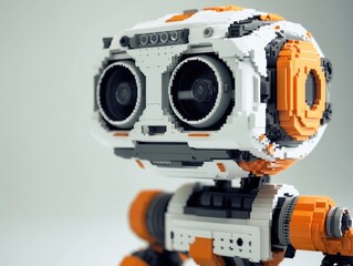 Playful Robot Toy with Orange and White Color Scheme and Round Eyes