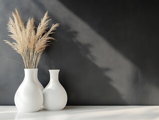 Contemporary Home Decor with Minimalist Vases on a Matte Black Wall, Wooden Flooring, and Natural Light, Perfect for Modern Interior Design Themes