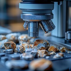 Petrographic microscope showing mineral compositions.