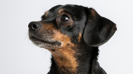 Adorable Black and Tan Dog Looking Off to the Side with Interest