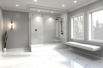 Obraz premium Elegant all-white color palette complemented by luxurious marble. 