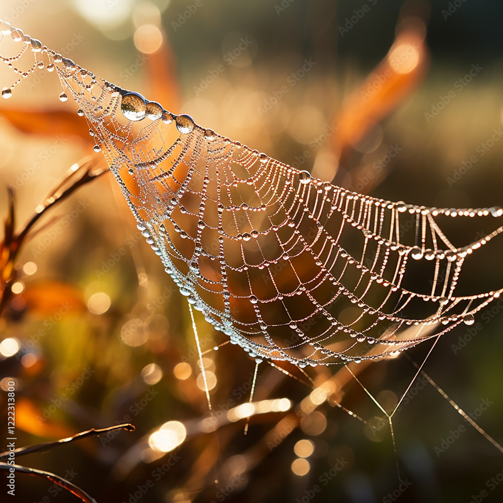 Wall mural spider web with dew drops