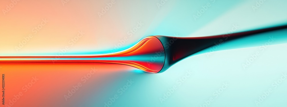 Poster abstract lines flowing smoothly through soft gradient colors of red, orange, and turquoise in digita