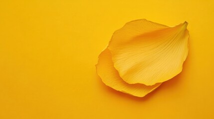 Naklejka premium Bright yellow rose petal resting on vibrant yellow background in natural light