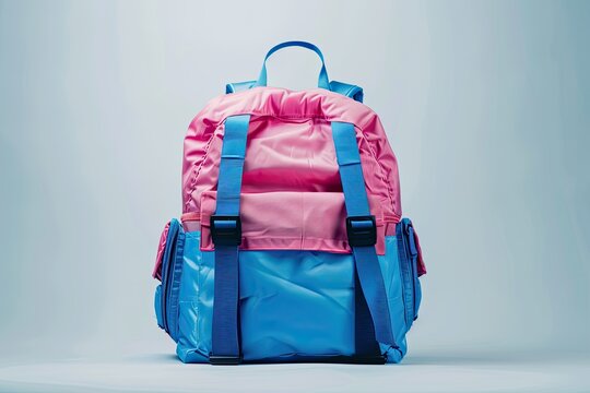 Ultra Quality Picture of Blue and Pink Backpack on White Background - Powered by Adobe