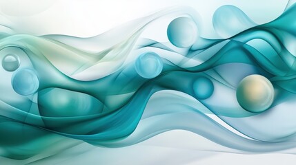 A soft mint green and white abstract design with glowing orbs, evoking freshness and energy