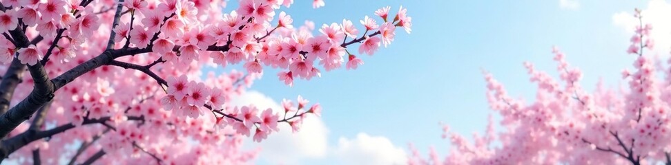 Obraz premium Cherry blossom branches stretch towards the sky, trees, nature, sakura
