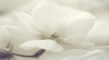 Fototapeta premium Closeup of Delicate White Flower Petals Soft Bloom Botanical Macro Photography