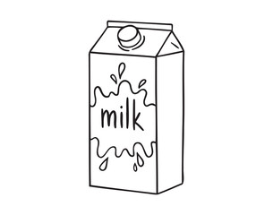 Carton package with milk box doodle hand drawn icon. Outline drawing carton package with milk box line clipart symbol