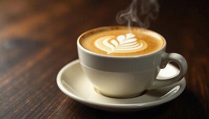 Creamy froth swirls on top of steaming coffee cup, coffee, liquid, froth